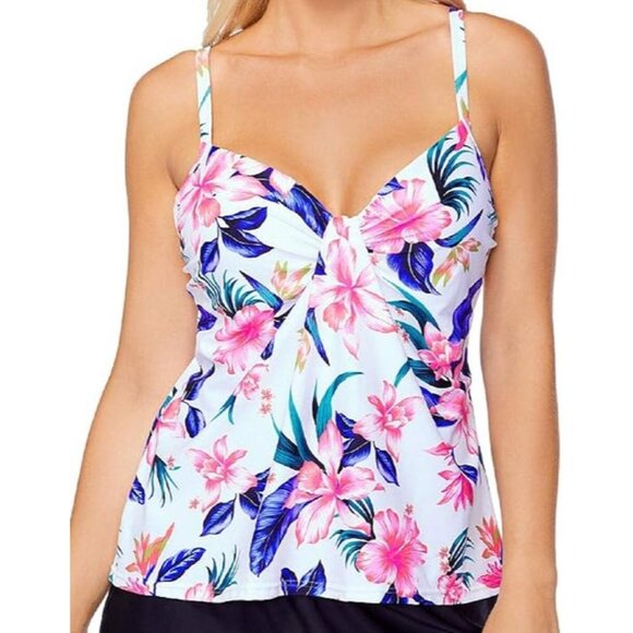 2/$30 NWT Island Escape Size 6 Floral Print Swimsuit Tankini Top Underwire - Picture 4 of 16